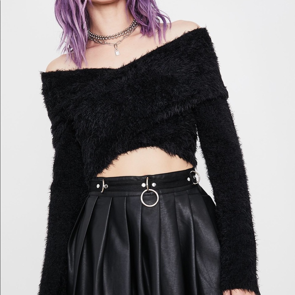 Dolls Kill furry off shoulder crop top